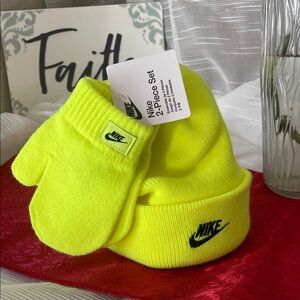 Nike Kids Bright Yellow Beanie and Mittens Set